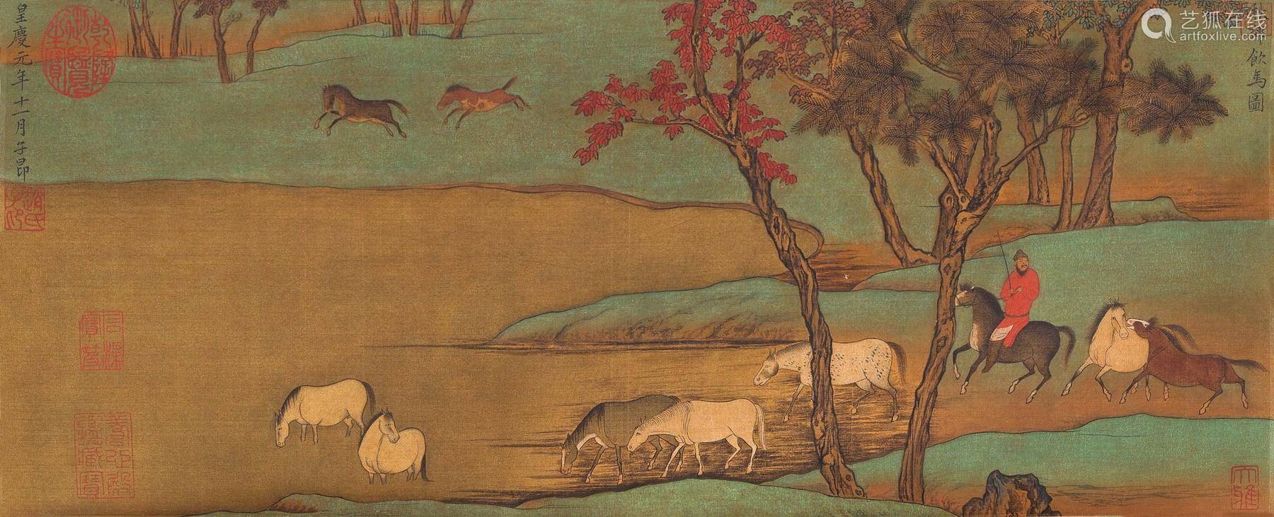 秋郊饮马图-赵孟頫