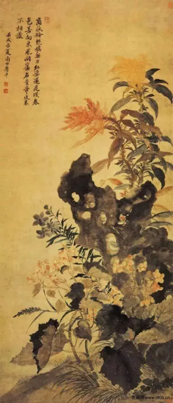 锦石秋花图-恽寿平